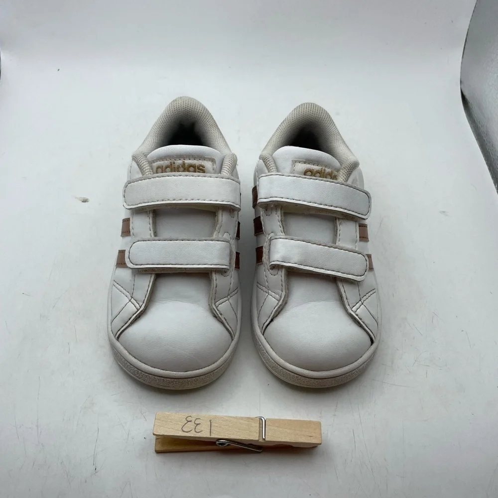 Adidas Baseline CMF INF girls white pink sneakers size 6C